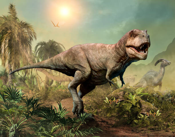 Tyrannosaurus rex scene 3D illustration stock photo