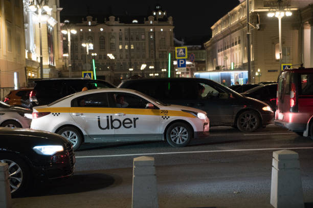 Uber taxi car in Moscow stock photo