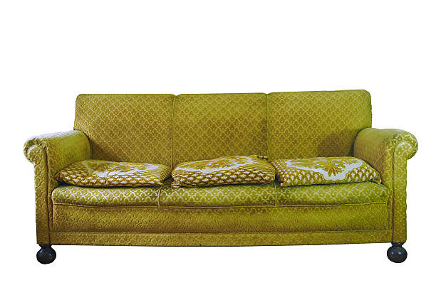Ugly couch retro stylish yellow armchair isolated on white sofa stock pictures, royalty-free photos & images