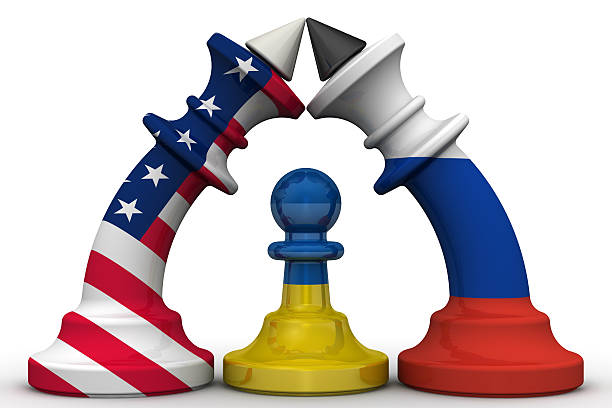 ukraine - a pawn in the geopolitical game. concept - russia usa ukraine stockfoto's en -beelden