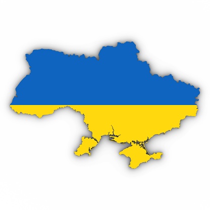 Ukraine Karte Umriss Mit Ukrainischen Flagge Auf Weiß Mit Schatten 3d  Illustration Stockfoto und mehr Bilder von Ukrainische Flagge - iStock