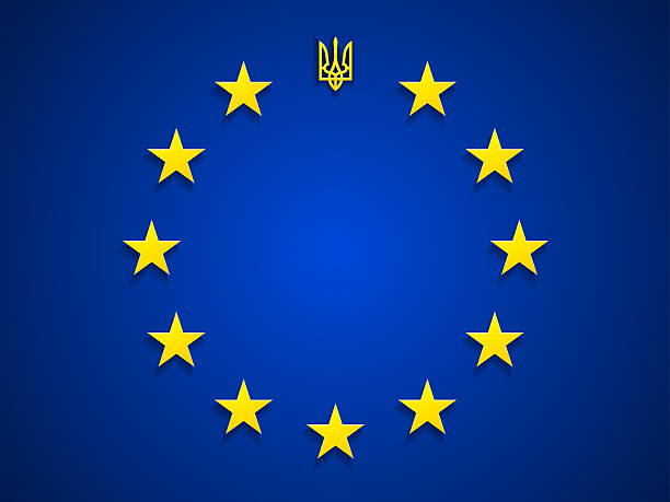 Ukraine Trident at EU flag  national dog show stock pictures, royalty-free photos & images