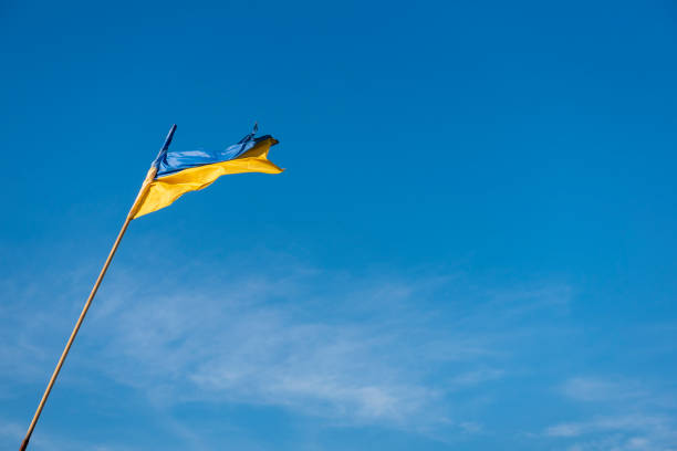 Ukrainian flag in Kramatorsk, Ukraine stock photo