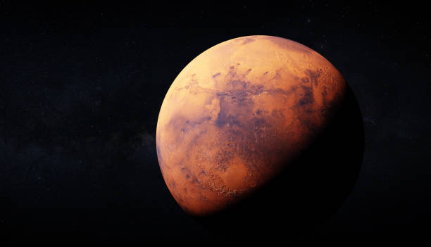 Ultra realisic 3d rendering of Mars and Milky way in the backround. Image uses large 46k textures for detailed appereance of the planet surface. Elements of this image furnished by NASA. stock photo