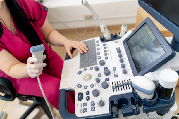 Ultrasound machine, ultrasonography. Medical equipment, healthcare concept. Selective focus stock photo