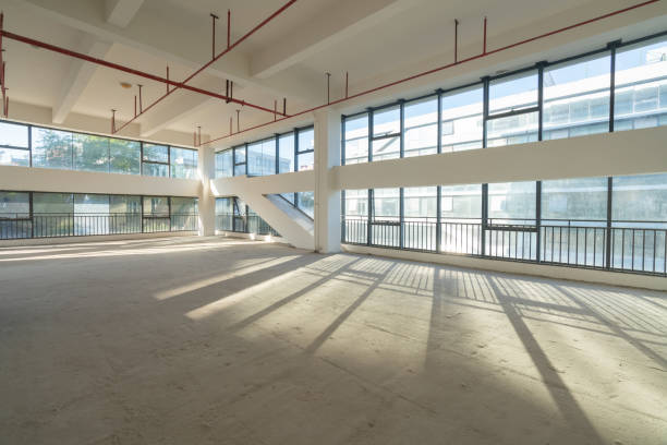 Undecorated interior space of office building stock photo