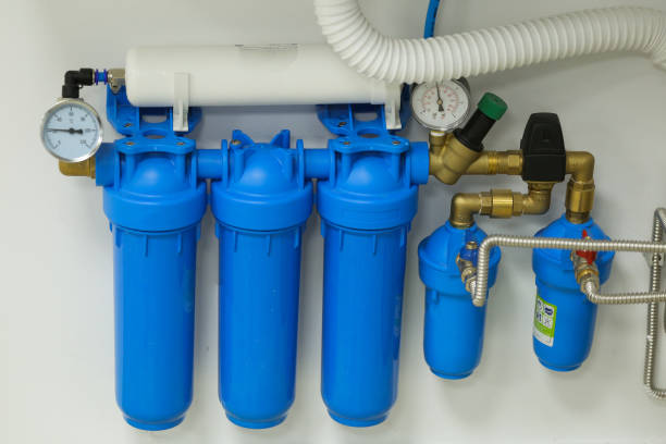 Under sink water filter system in a hospital stock photo