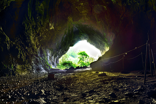 Unguru Mare cave in Romania, view from inside the cavern