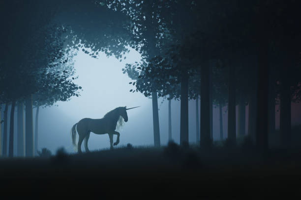 Unicorn in the Enchanted Forest stock photo