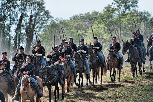 Union Cavalry with sabre salute stock photo