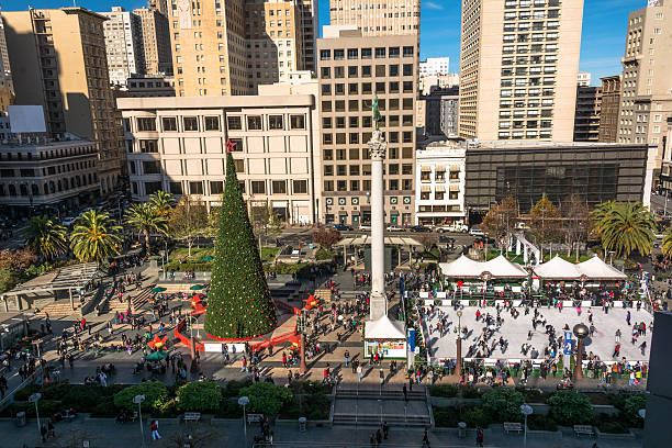 Union Square at Christmas time in San Francisco stock photo
