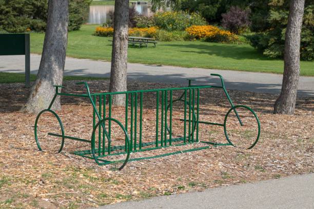 Unique Green Bicycle Rack stock photo