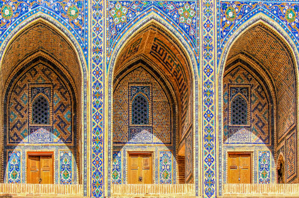 Unique Islamic architecture in the central Asia Islamic mosaic art and architecture in the Samarkand uzbekistan stock pictures, royalty-free photos & images