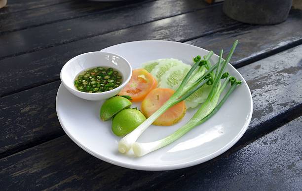 Unique style Thai : Chili sauce and vegetable thai food. stock photo