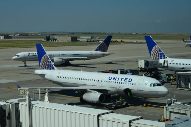 United Airlines jets, Denver International Airport, Denver, Colorado, USA stock photo