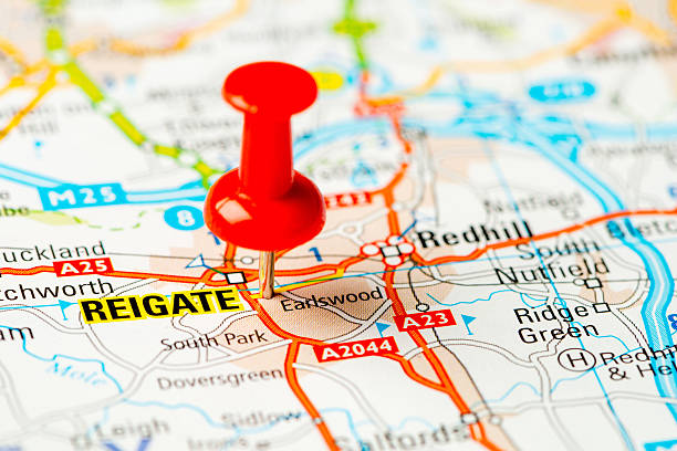 united kingdom capital cities on map series: reigate - reigate stockfoto's en -beelden