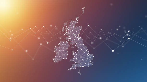 geometrische netwerk wereldkaart polygon grafische achtergrond - groot brittannië stockfoto's en -beelden