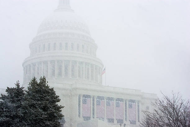 United States Capitol During Snowstorm stock photo