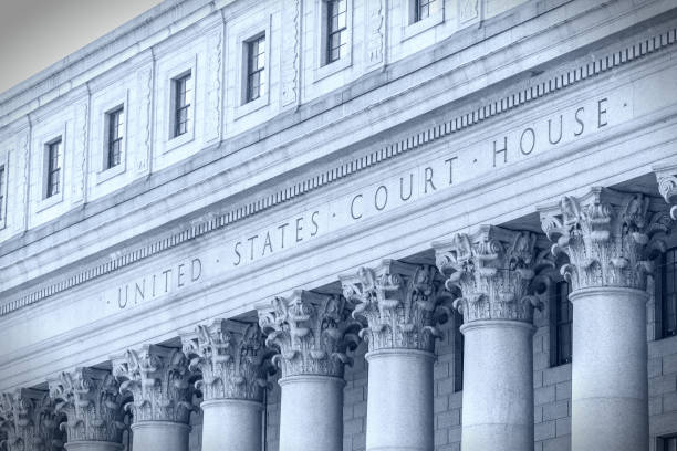 United States Court House. Courthouse facade with columns, lower Manhattan, New York USA stock photo