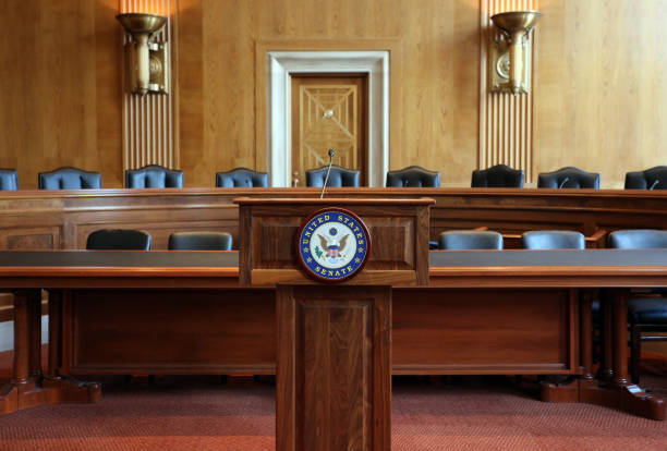 United States Senate Committee Hearing Room Washington, DC, USA - July 18, 2017: A United States Senate committee hearing room. The United States Senate is the upper chamber of the United States Congress. united states senate stock pictures, royalty-free photos & images