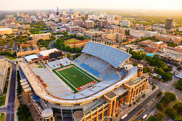 University of Texas Austin (UT) Longhorns Football Stadium aerial view stock photo