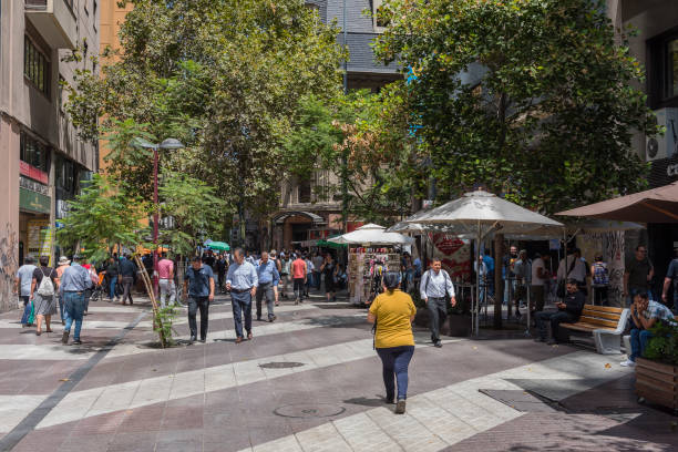 unknown people on a pedestrian street in santiago, chile stock photo