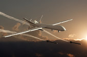 Drone attack. Unmanned Aerial Vehicle (UAV), also known as Unmanned Aircraft System (UAS) - 3d rendered image
