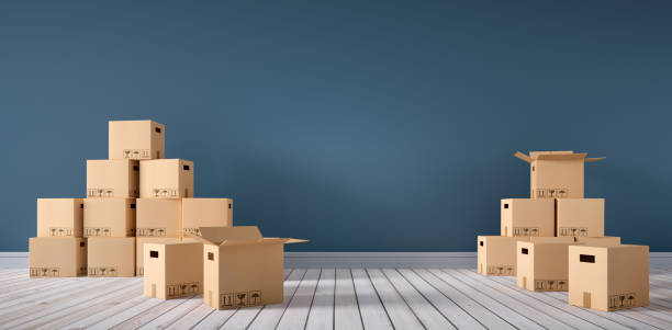 cajas desempaquetadas en un nuevo apartamento - unpacking after a move fotografías e imágenes de stock