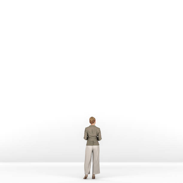Unrecognizable Business Woman, Isolated. Contemplating Facing A Blank White Wall, Choices, Template, Blank stock photo