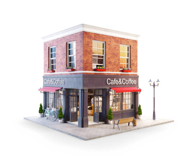 Unusual 3d illustration of a cozy cafe stock photo