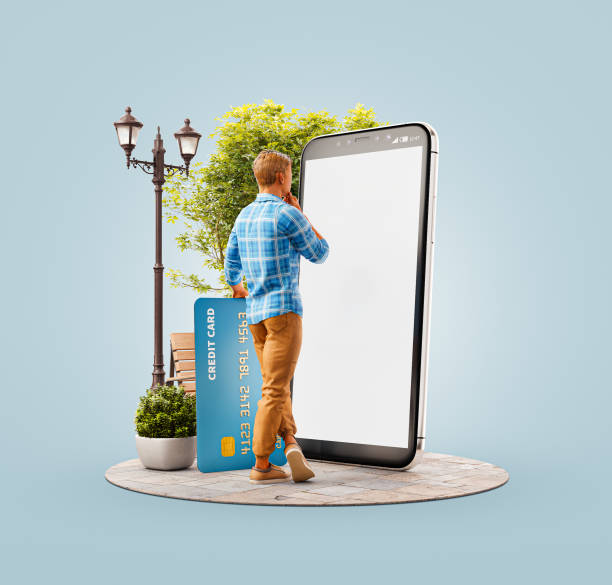Unusual 3d illustration smart phone application stock photo