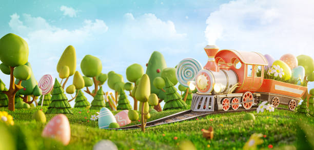 Unusual colorful easter 3d illustration stock photo
