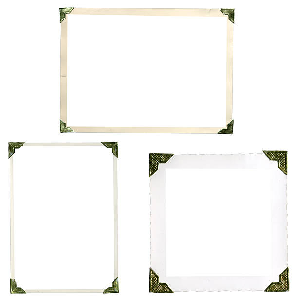Unusual frames corners from the earlies days of photography Collection of old photo corners, frames and edges isolated on white in high resolution at the edge of photos stock pictures, royalty-free photos & images