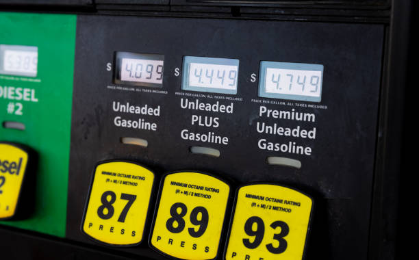 Unusually high gas prices at pump stock photo