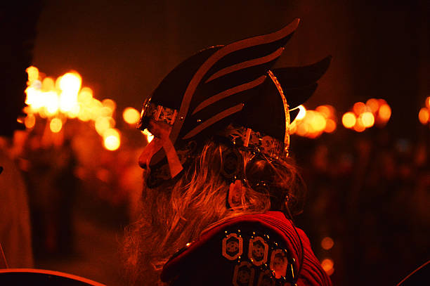 Up helly aa viking festival parade stock photo
