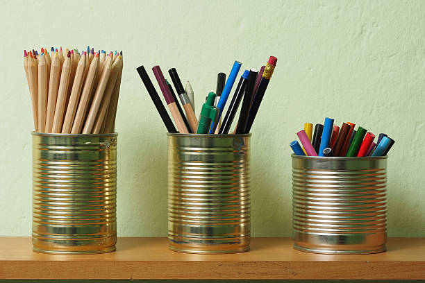 Upcycling, Writing Accessories in Tin Can stock photo