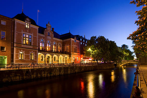 uppsala sweden fyris river cityscape with nightclub - uppsala bildbanksfoton och bilder
