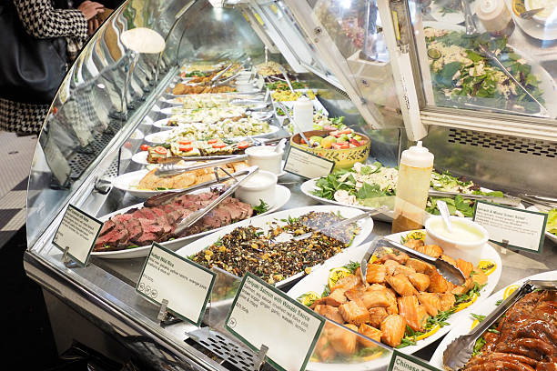 Upscale Deli Case High end deli case with freshly prepared ready to serve meals food state stock pictures, royalty-free photos & images