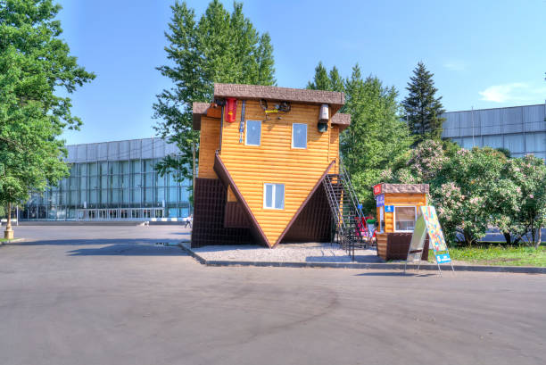 Upside down house at VDNKh (Russia) stock photo