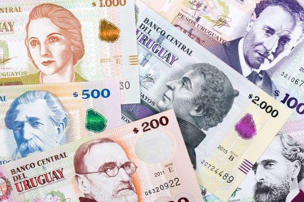 Uruguayan money, a background stock photo