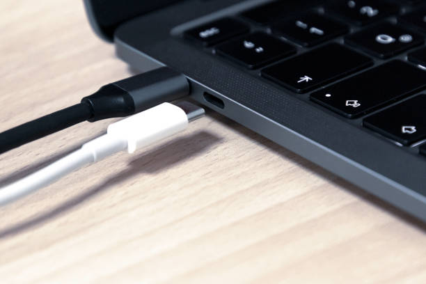 Usb Type C Cable With Laptop stock photo