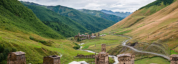 Ushguli village in Caucasus Upper Svaneti stock photo