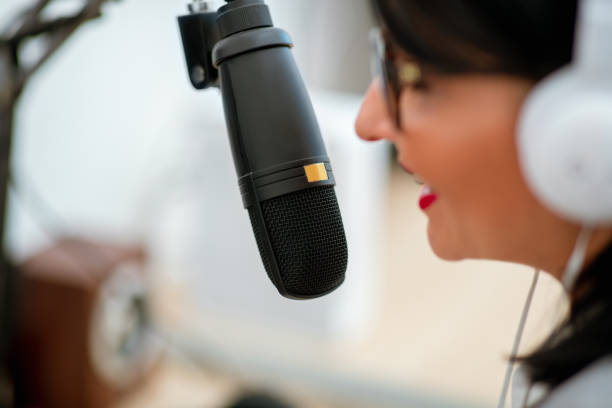 Using condenser mic for making podcast stock photo