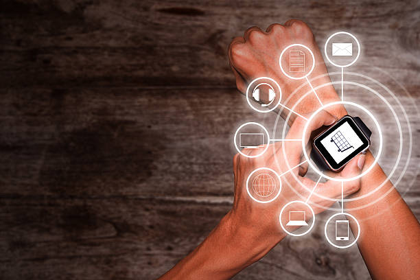Using smart watch for omnichannel stock photo
