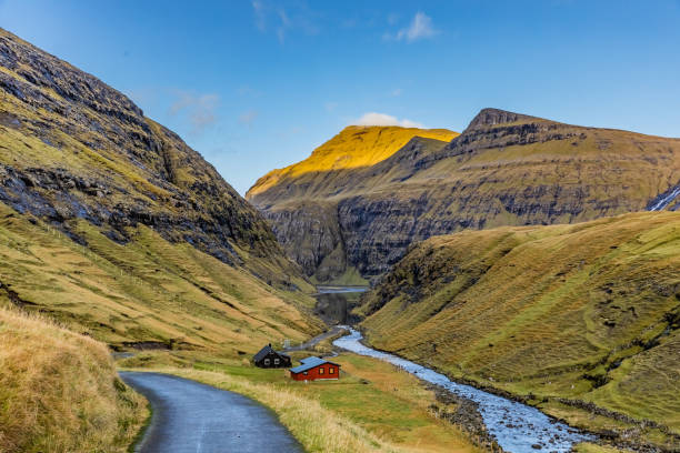Ut a Lonna - the route from the village Saksun at Streymoy stock photo
