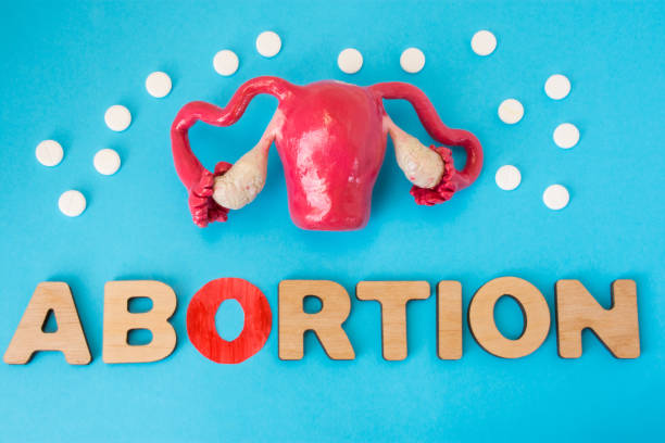 Uterus model with pills as medical abortion concept photo . 3D figure of uterus with ovaries is on blue background with crumbled pills near letters make up word abortion, symbolizing medical abortion Uterus model with pills as medical abortion concept photo . 3D figure of uterus with ovaries is on blue background with crumbled pills near letters make up word abortion, symbolizing medical abortion abortion pill stock pictures, royalty-free photos & images