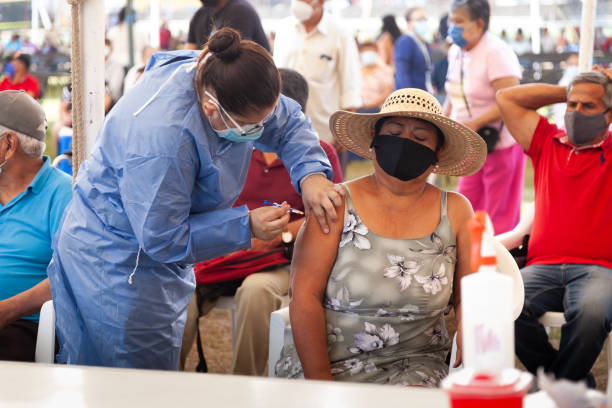 COVID-19 vaccination campaign in Tepoztlán, Morelos, Mexico stock photo