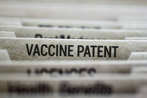 Vaccine patent file folder stock photo