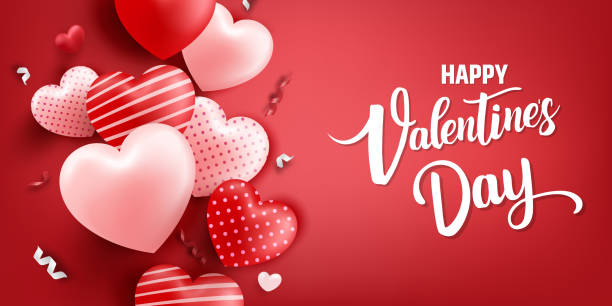 valentine's day banner with hearts and decoration elements. - valentines day imagens e fotografias de stock
