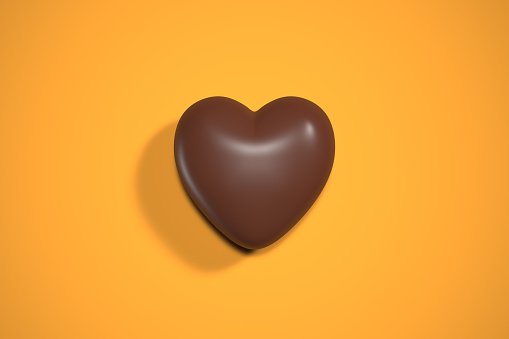 Valentine's day heart shaped chocolate with orange color background, 3d rendering.